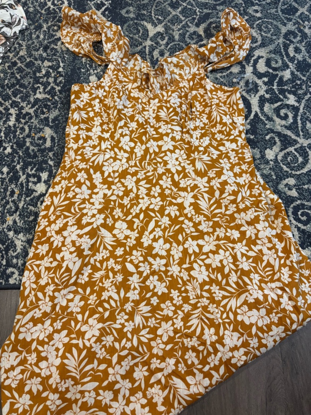 Old Navy Mustard Yellow Floral Sundress with Ruffle Straps
